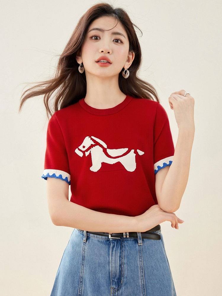 Short sleeve bottoming shirt red T-shirt for women