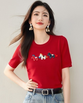 Loose short sleeve tops embroidery niche T-shirt for women