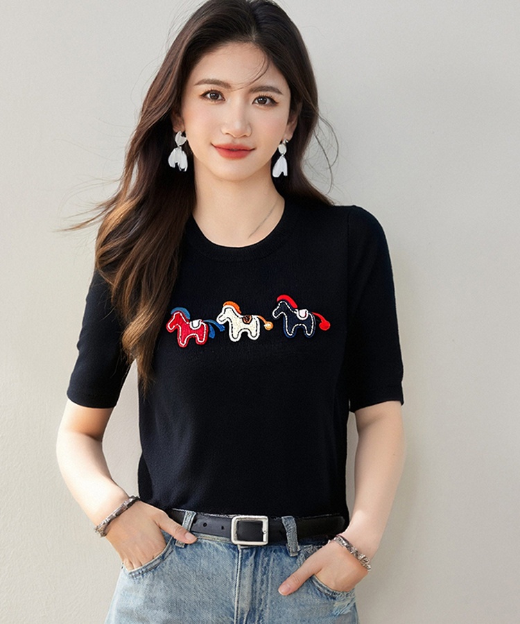 Loose short sleeve tops embroidery niche T-shirt for women