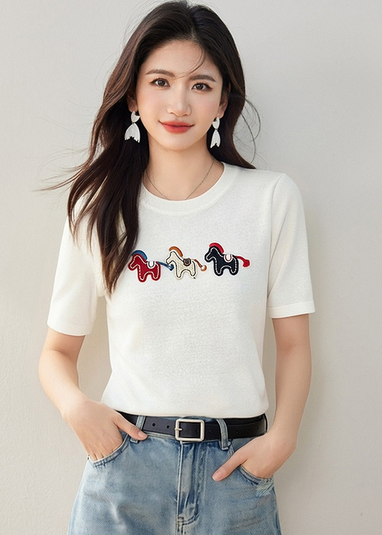 Loose short sleeve tops embroidery niche T-shirt for women