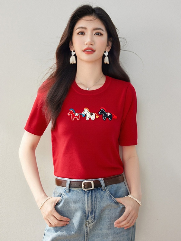 Loose short sleeve tops embroidery niche T-shirt for women