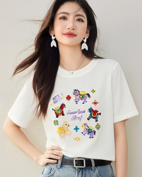 Short sleeve summer red niche T-shirt for women