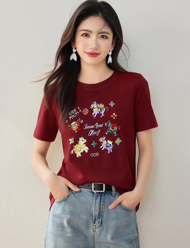 Short sleeve summer red niche T-shirt for women