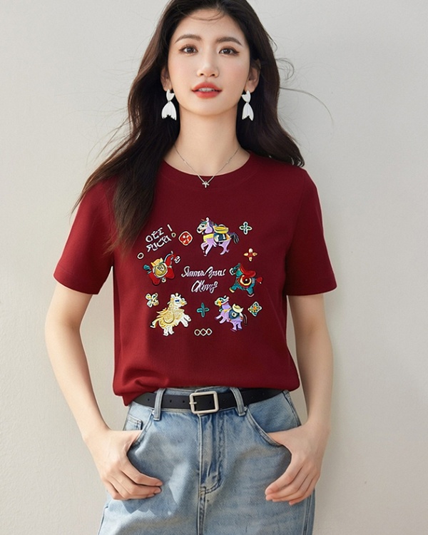 Short sleeve summer red niche T-shirt for women