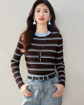 Mixed colors stripe tops slim sweater for women