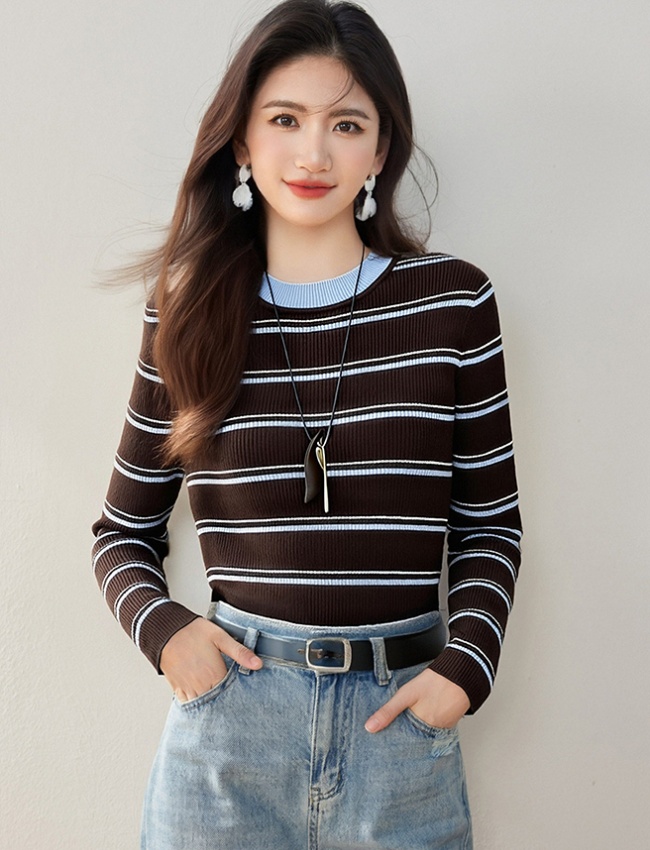 Mixed colors stripe tops slim sweater for women