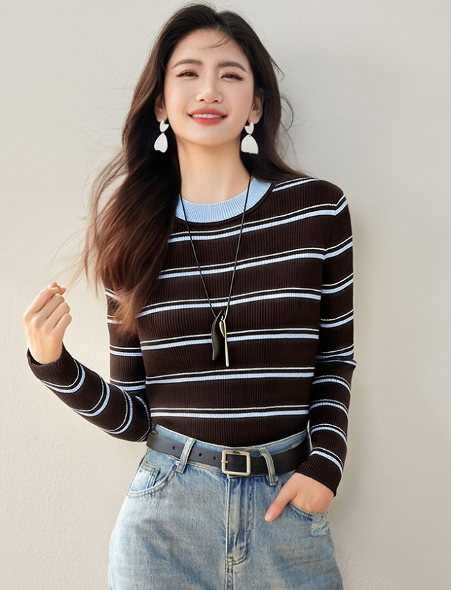 Mixed colors stripe tops slim sweater for women