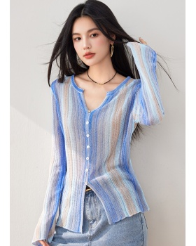 Long sleeve thin cardigan sunscreen tie dye sweater for women