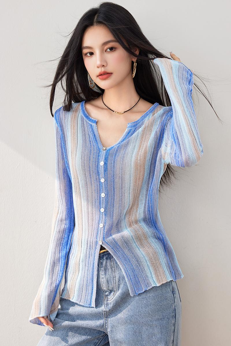 Long sleeve thin cardigan sunscreen tie dye sweater for women