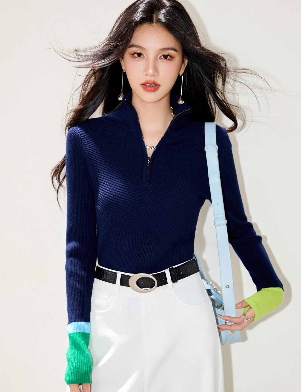 Autumn slim splice tops mixed colors blending sweater