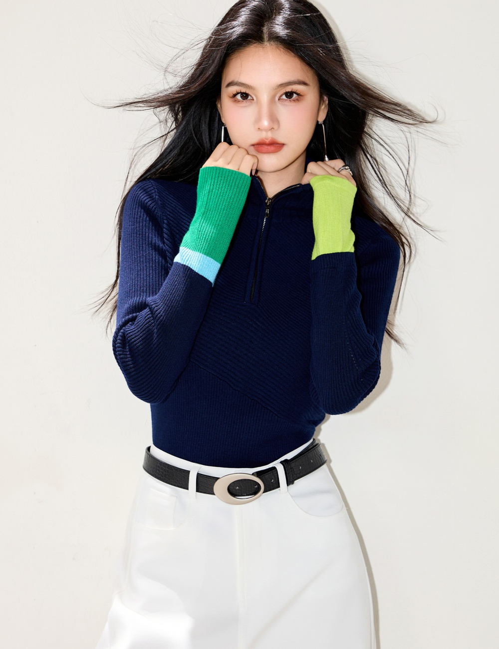 Autumn slim splice tops mixed colors blending sweater