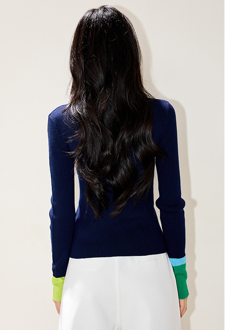 Autumn slim splice tops mixed colors blending sweater