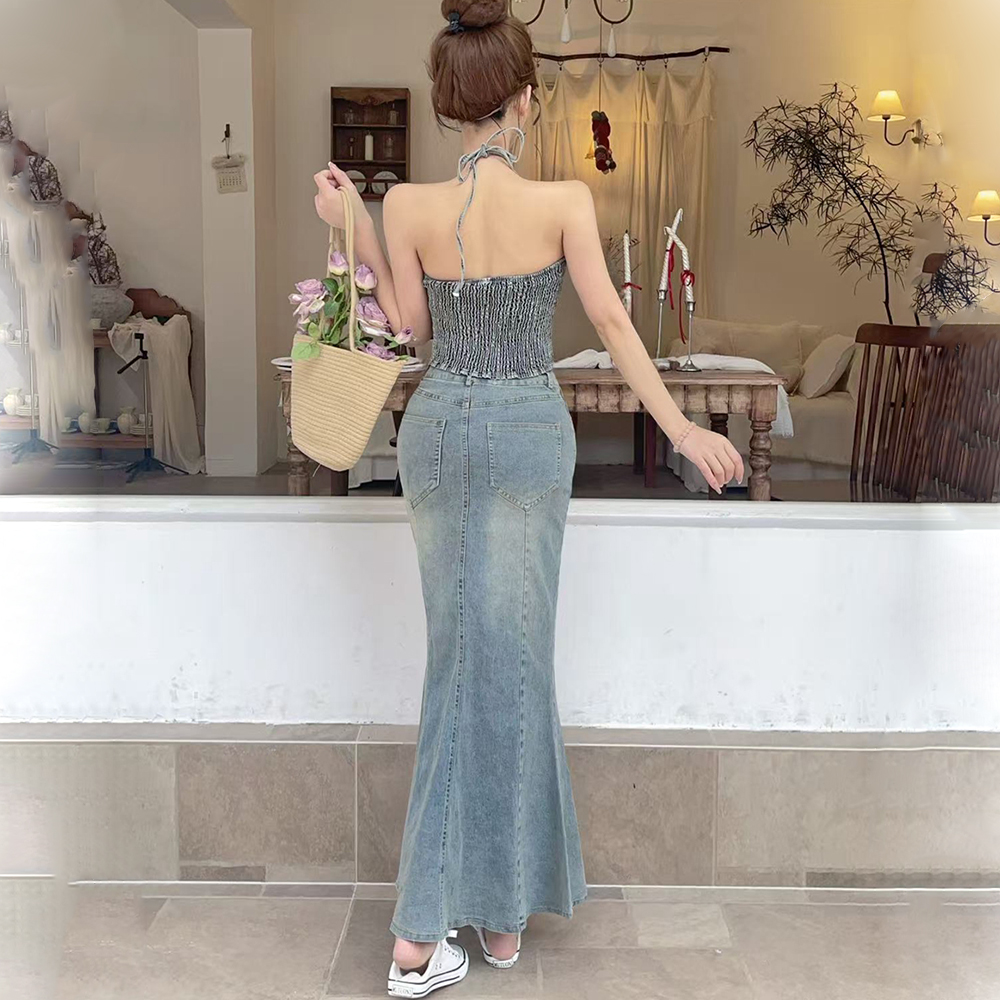 Slim sling Casual bandage mermaid spicegirl skirt 2pcs set