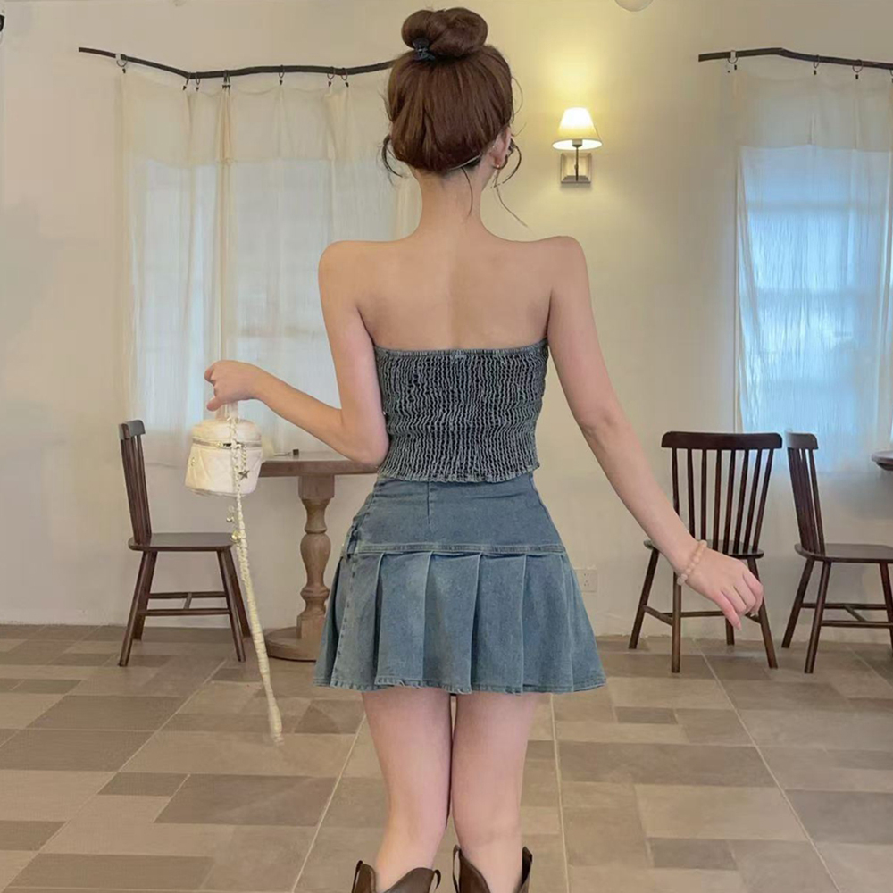 Single-breasted denim vest sexy short skirt 2pcs set