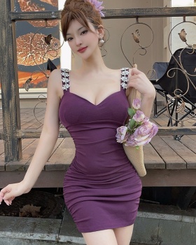 Sling pinched waist formal dress summer sexy dress for women