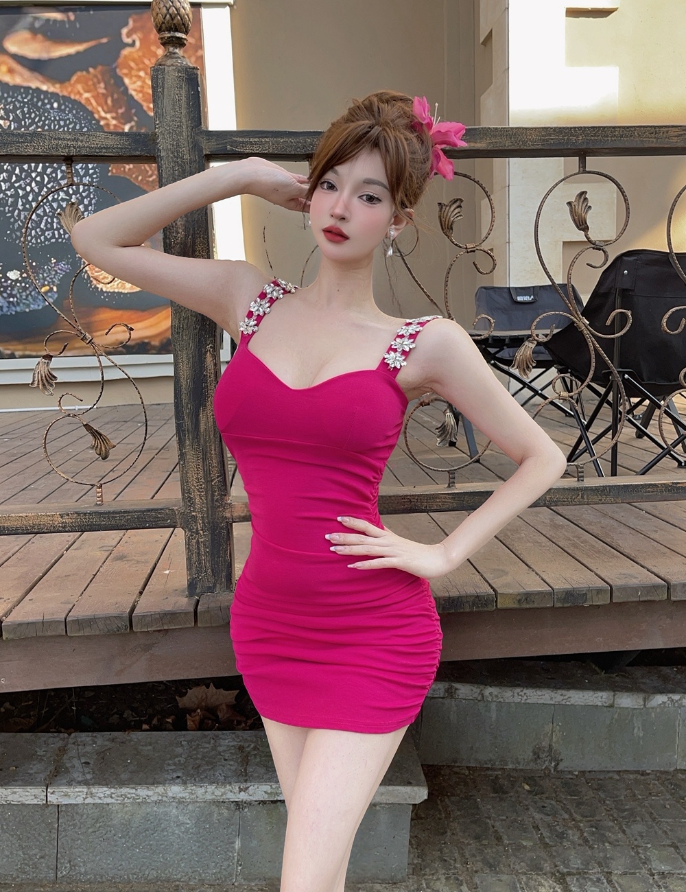 Sling pinched waist formal dress summer sexy dress for women