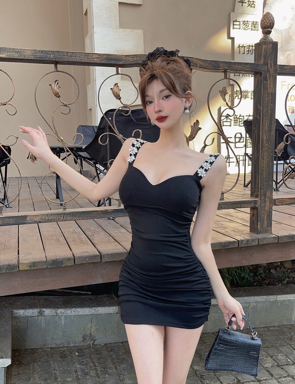 Sling pinched waist formal dress summer sexy dress for women