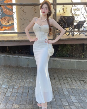 V-neck sling long dress with chest pad formal dress