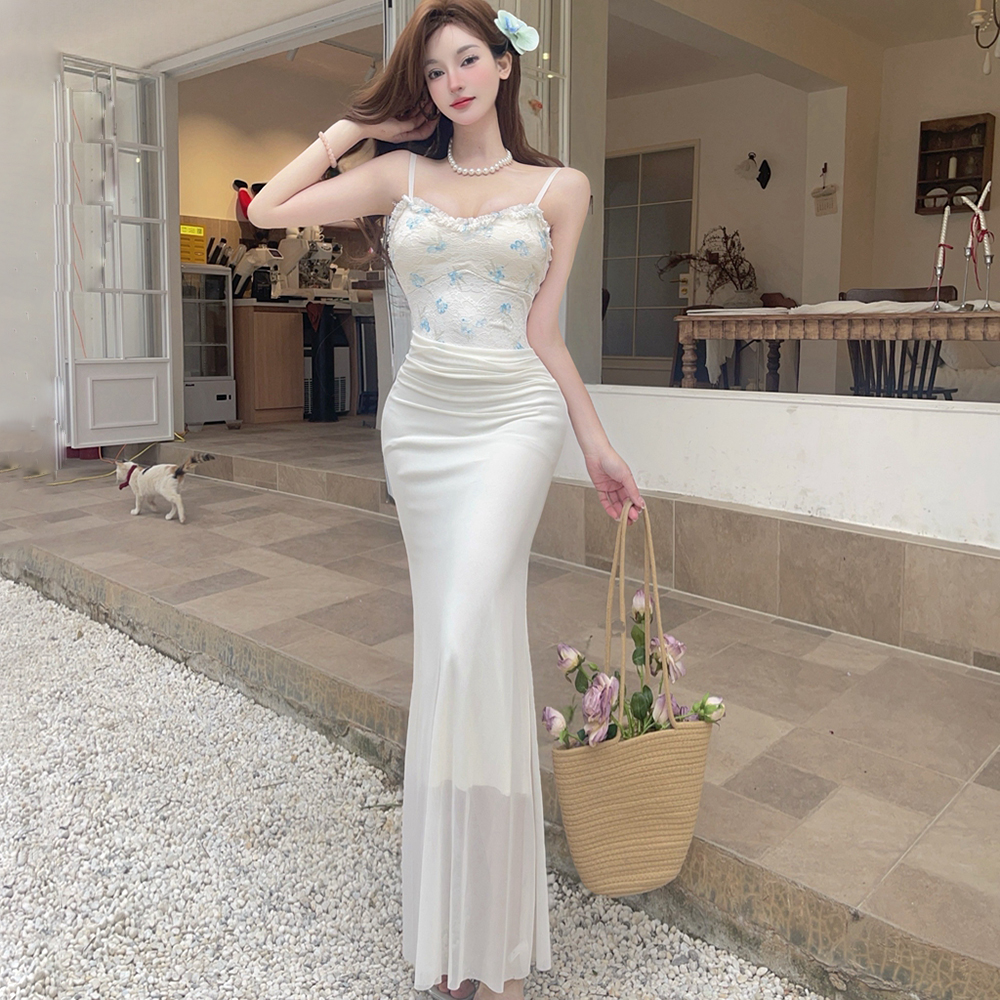 Flowers splice France style dress lace slim formal dress