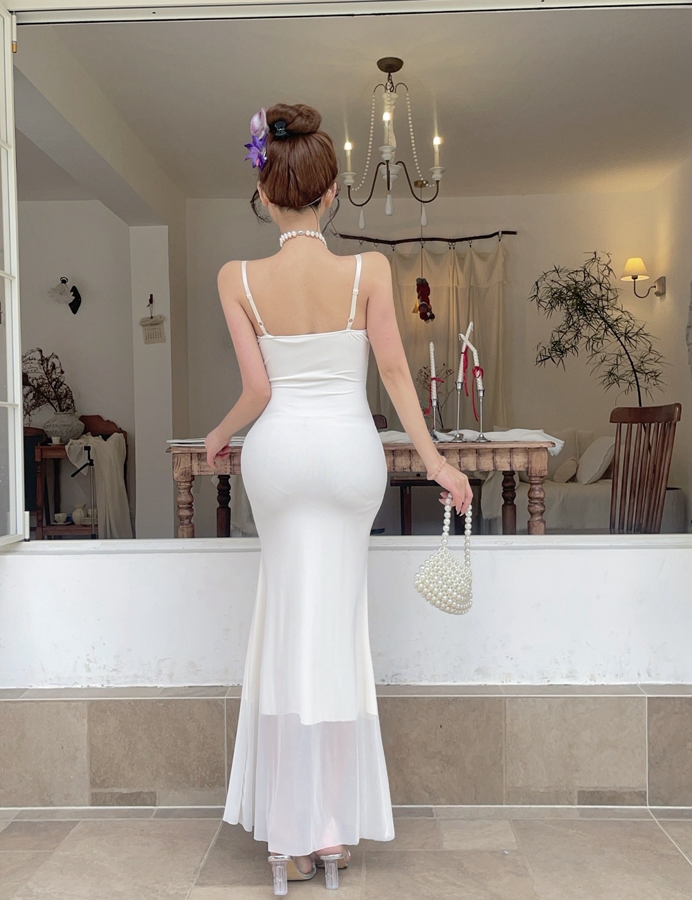 Flowers splice France style dress lace slim formal dress