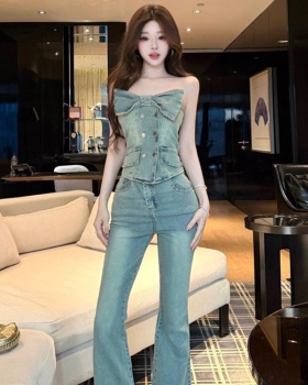 Wrapped chest flare pants vest 2pcs set for women