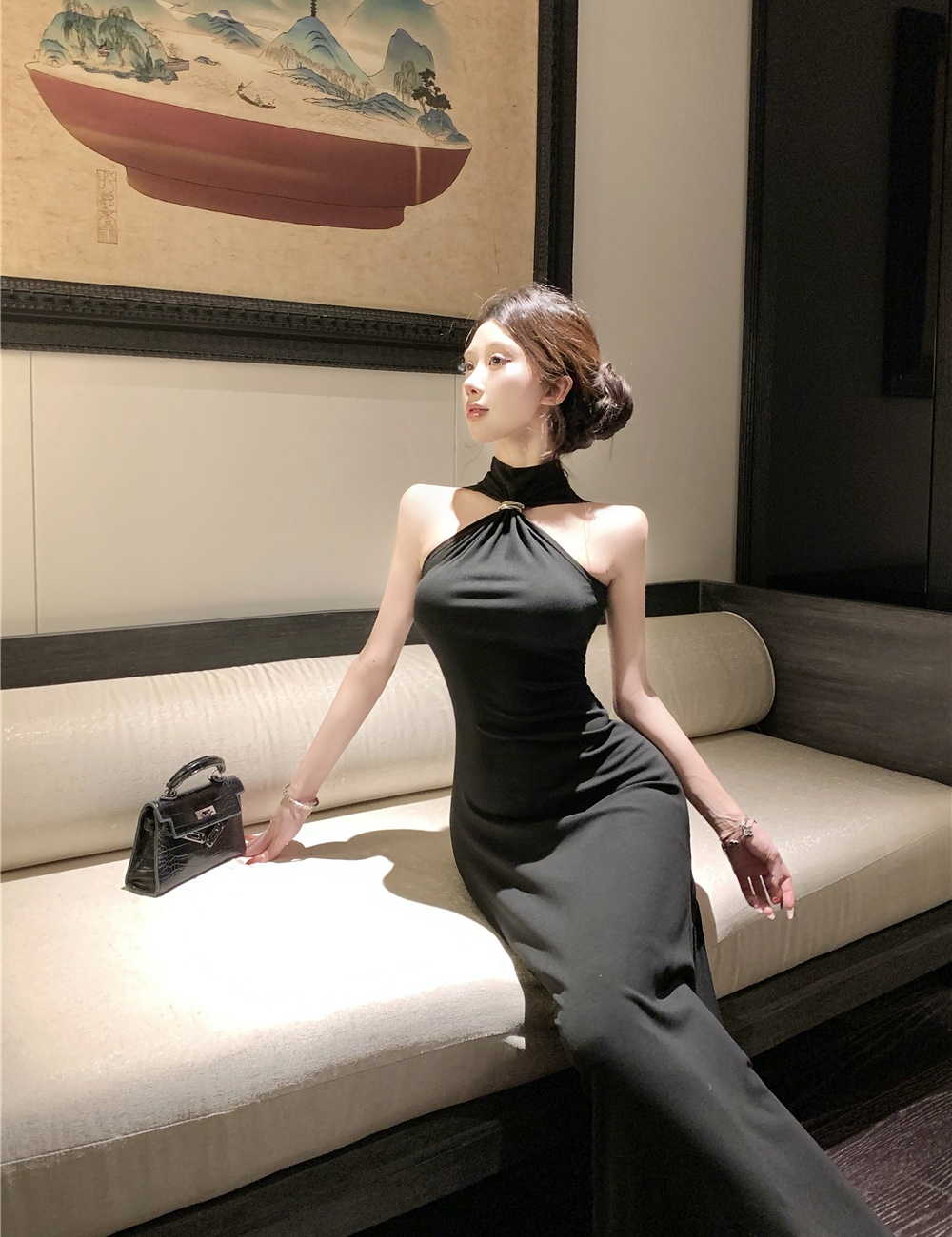 Halter package hip long dress slim enticement dress
