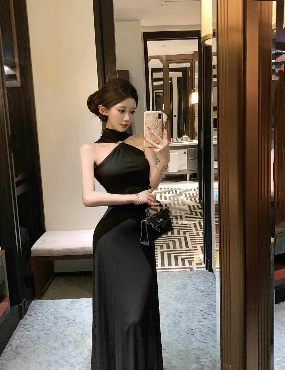 Halter package hip long dress slim enticement dress