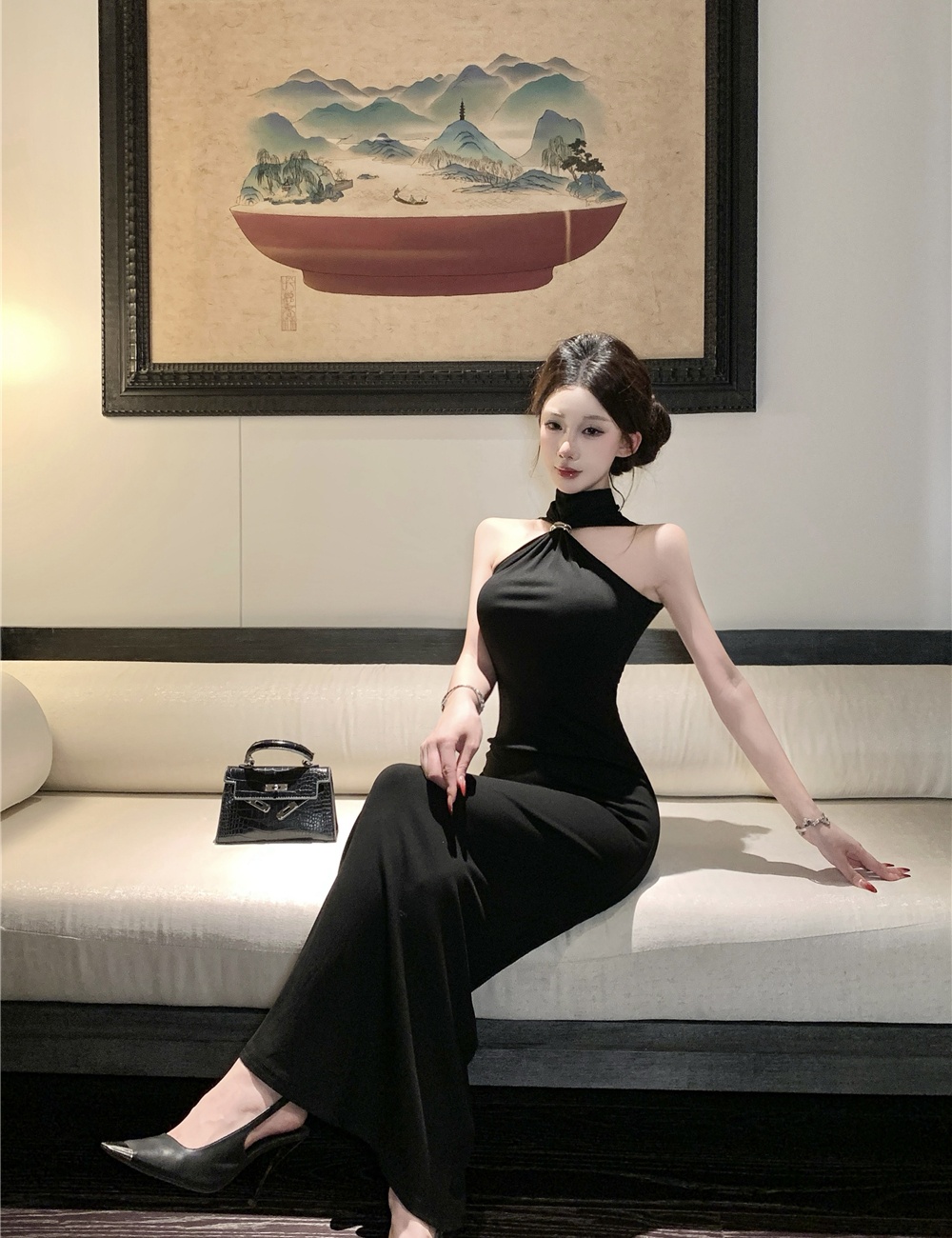 Halter package hip long dress slim enticement dress