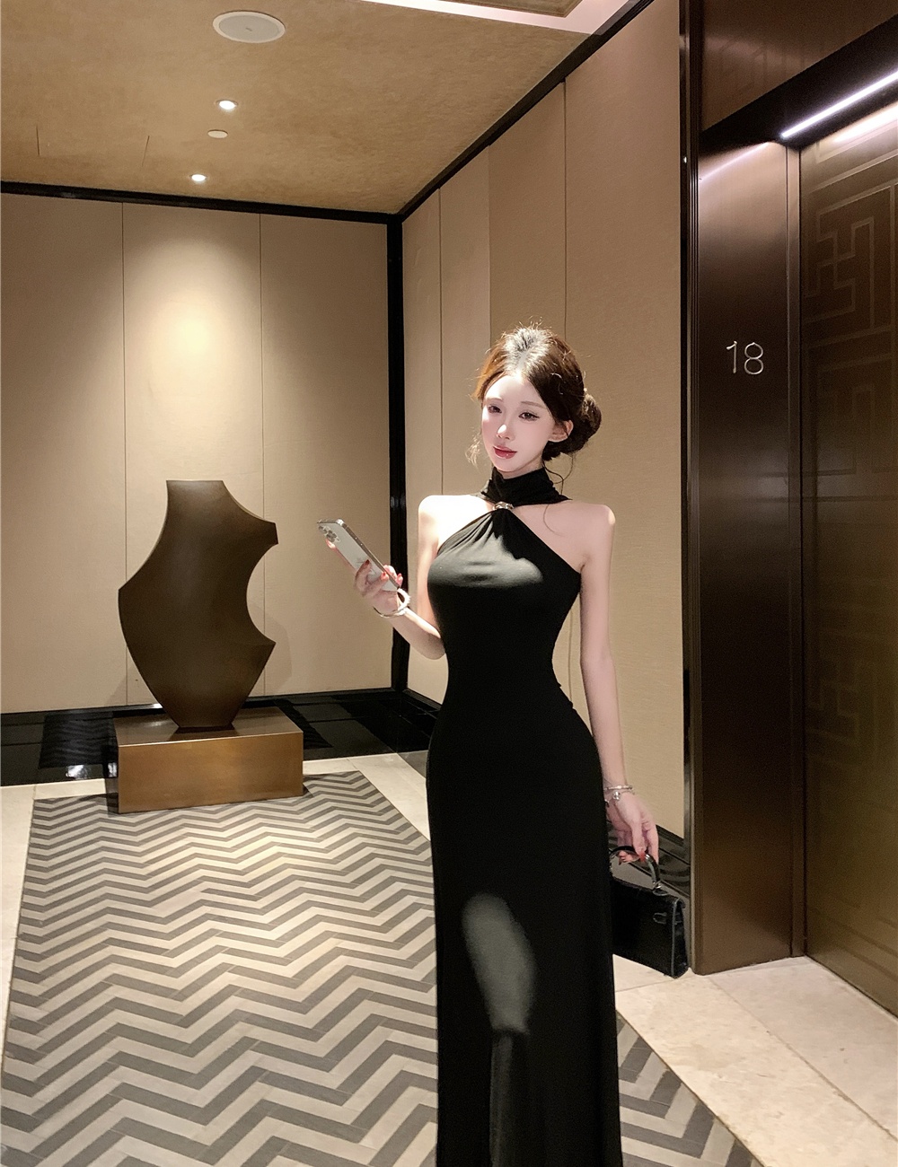 Halter package hip long dress slim enticement dress