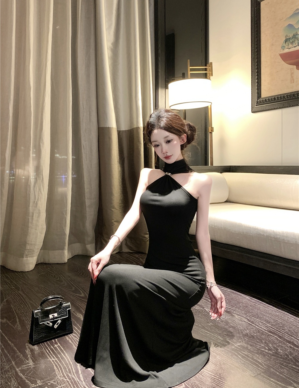 Halter package hip long dress slim enticement dress