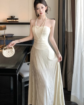 Niche enticement long dress summer flat shoulder dress