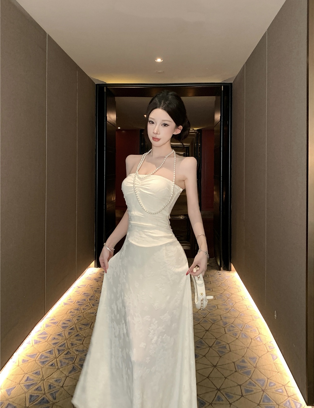 Niche enticement long dress summer flat shoulder dress