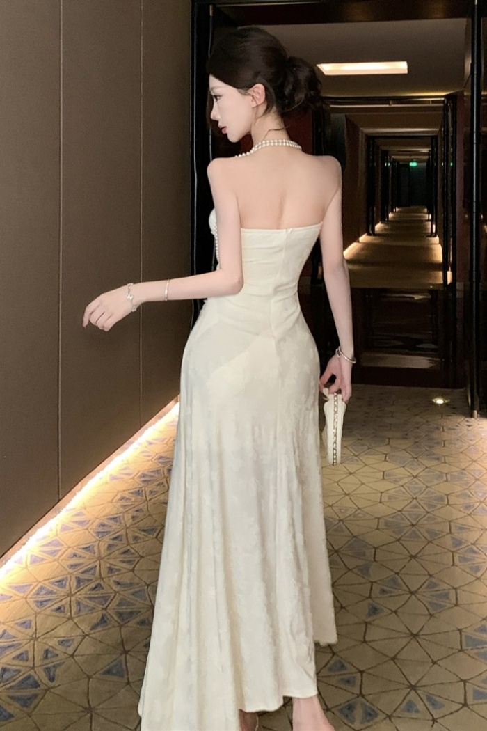 Niche enticement long dress summer flat shoulder dress