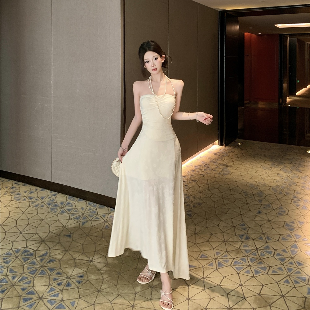 Niche enticement long dress summer flat shoulder dress