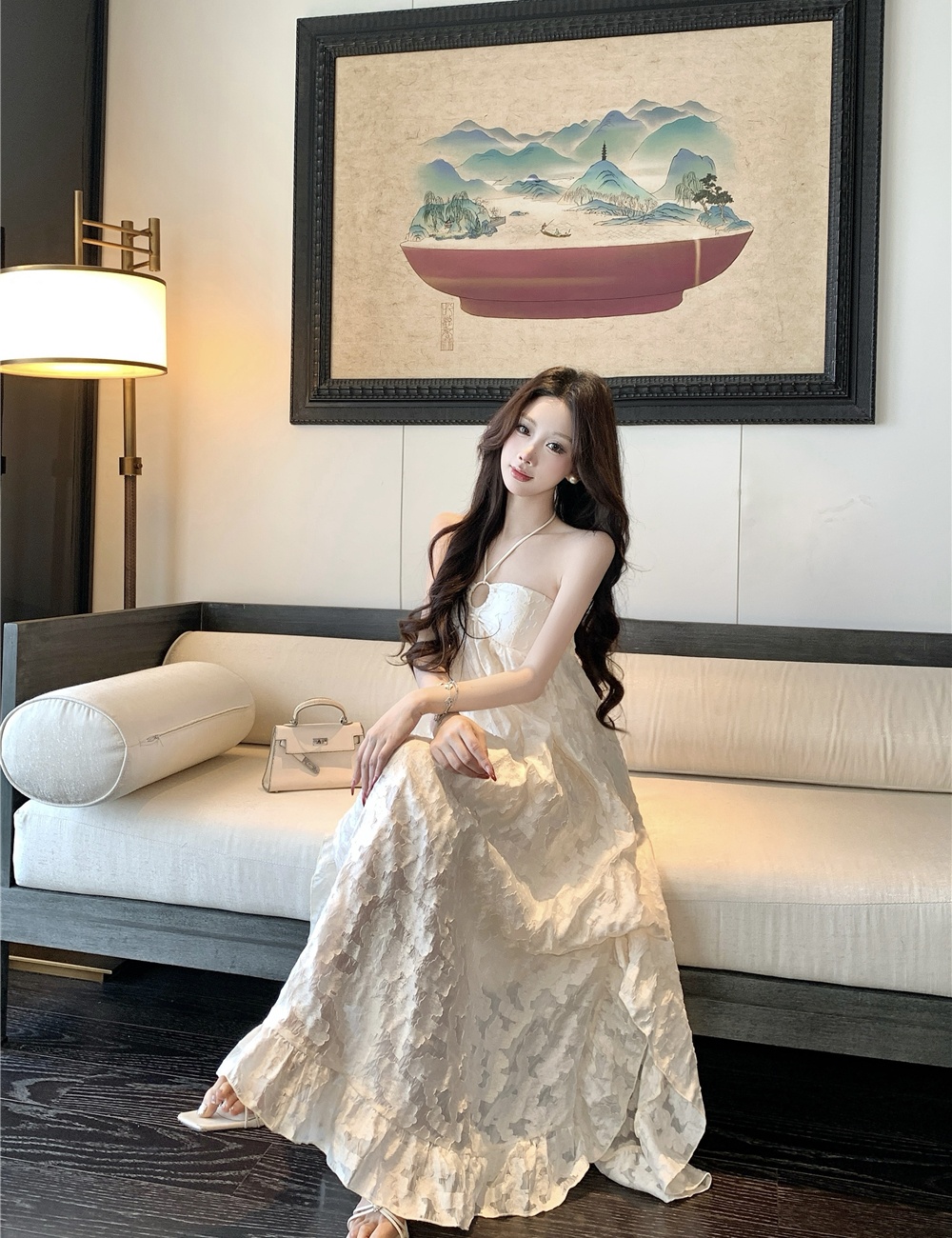 Summer halter seaside dress enticement vacation long dress