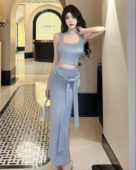 Bandage slim T-shirt summer package hip tops 2pcs set