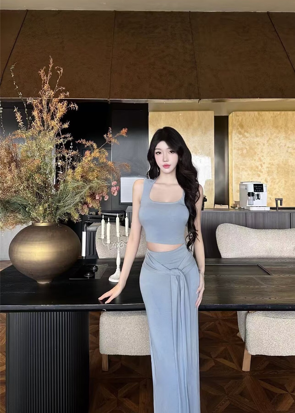 Bandage slim T-shirt summer package hip tops 2pcs set