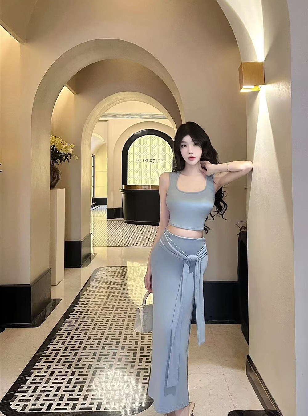 Bandage slim T-shirt summer package hip tops 2pcs set