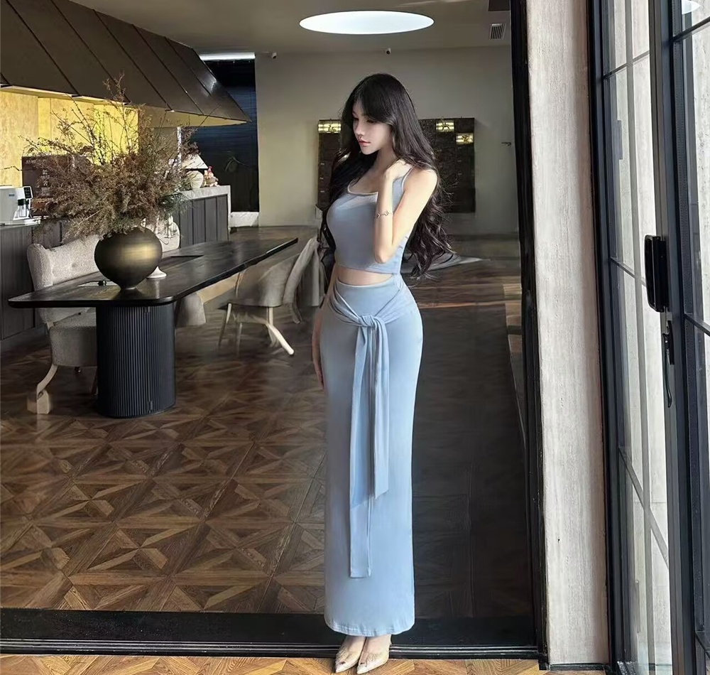 Bandage slim T-shirt summer package hip tops 2pcs set