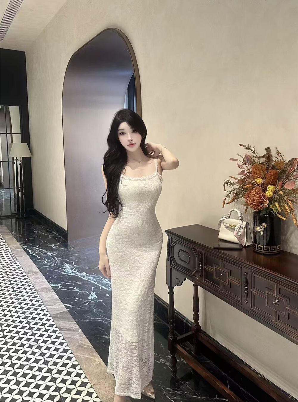 Enticement package hip dress pinched waist long dress