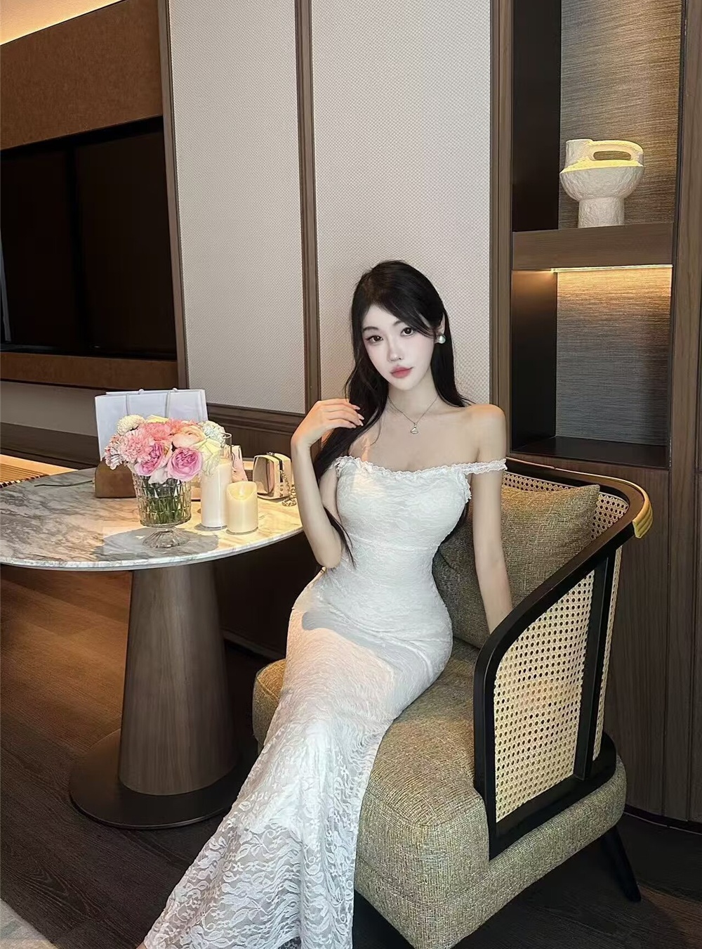 Enticement package hip dress pinched waist long dress