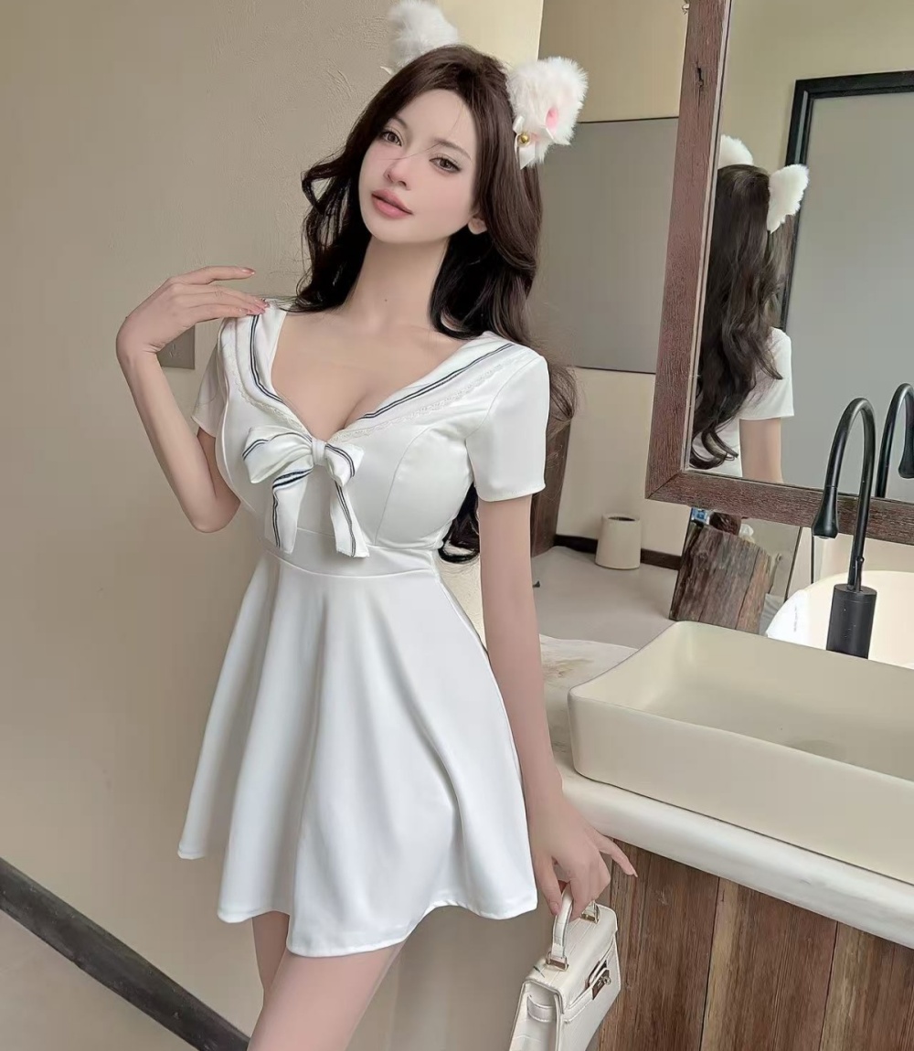 France style big skirt bow short sleeve sexy dress