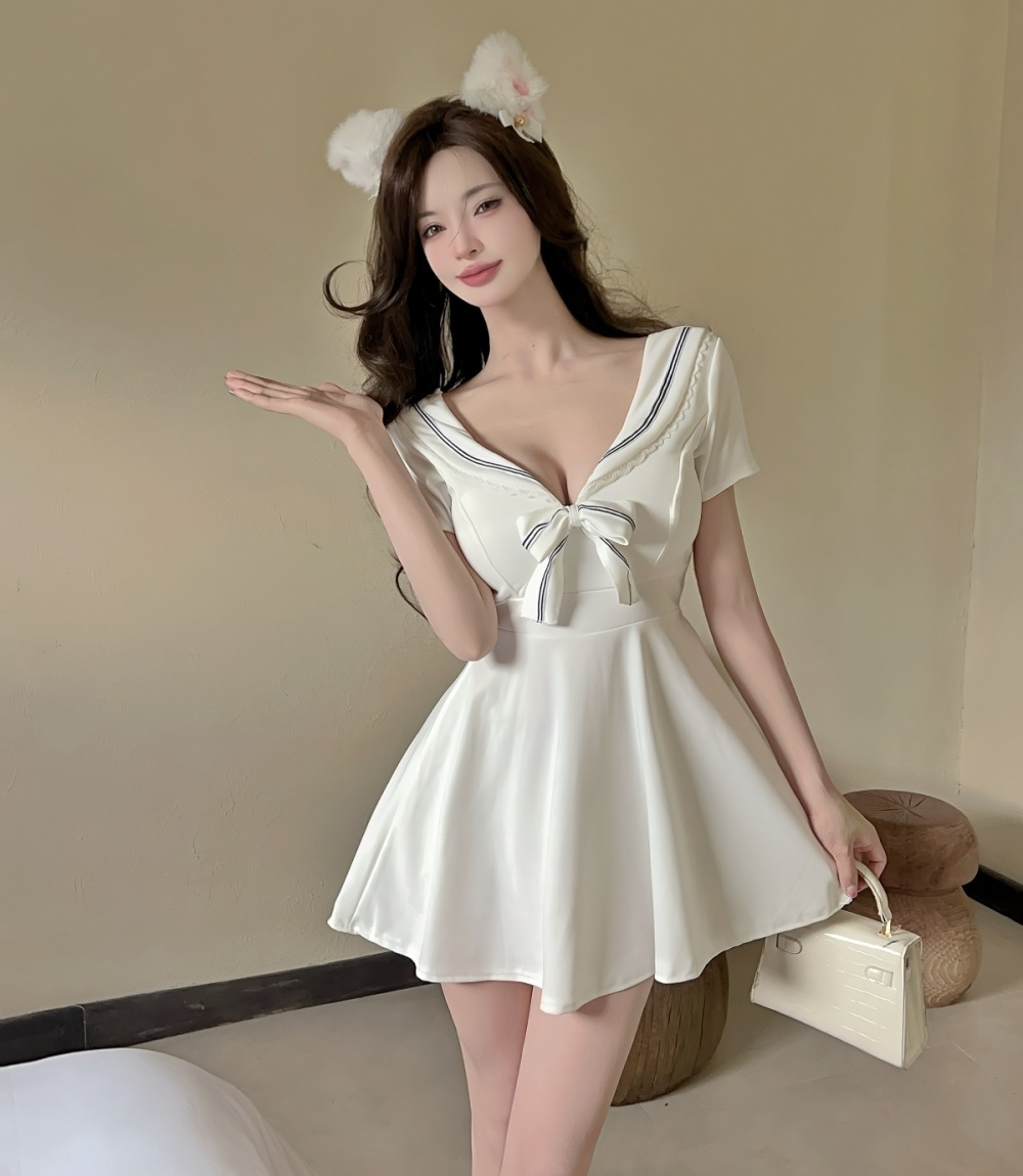 France style big skirt bow short sleeve sexy dress