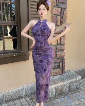 Sexy gauze cheongsam sleeveless package hip dress