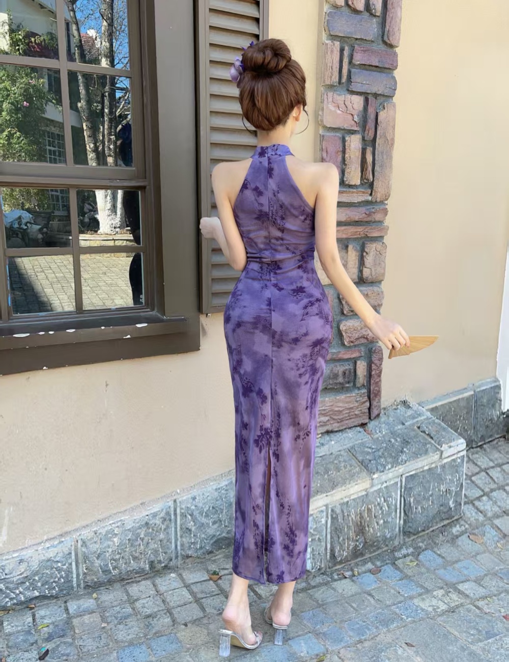 Sexy gauze cheongsam sleeveless package hip dress