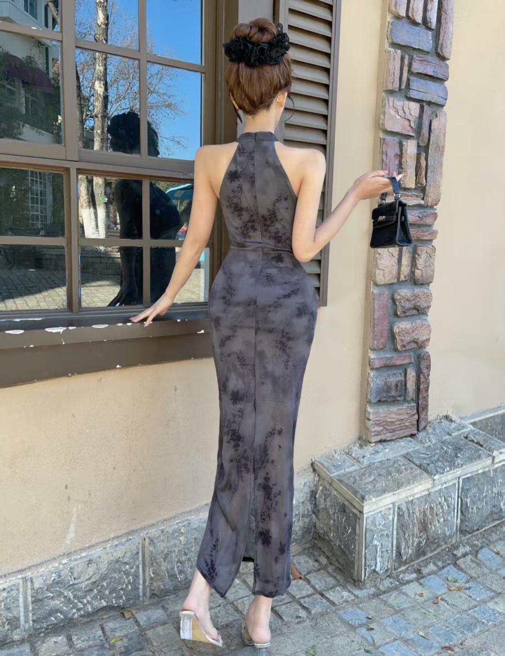 Sexy gauze cheongsam sleeveless package hip dress