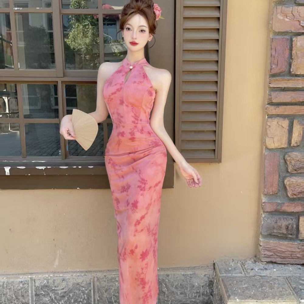 Sexy gauze cheongsam sleeveless package hip dress