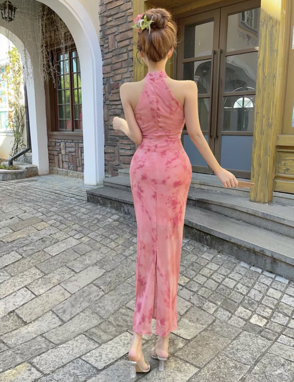 Sexy gauze cheongsam sleeveless package hip dress