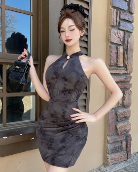 Mermaid burning flowers cheongsam elasticity gauze dress