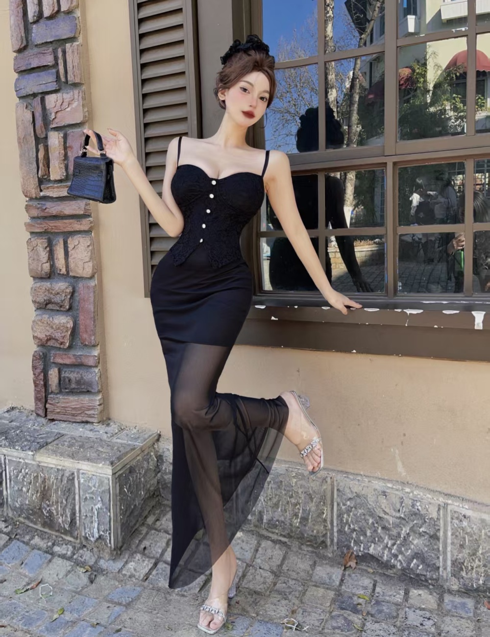 Ladies temperament sexy light luxury sling dress